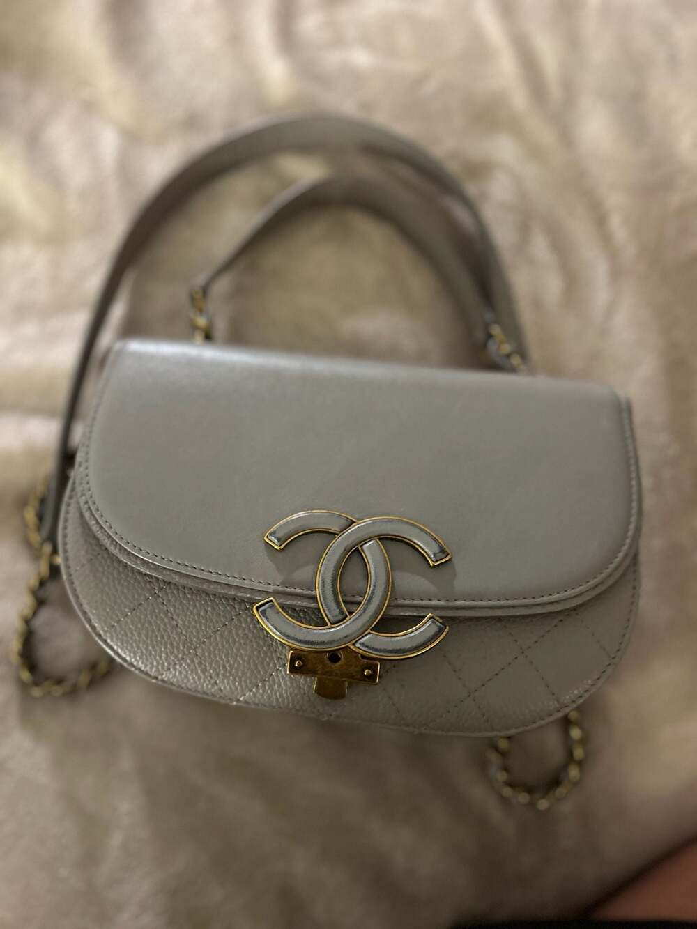 Chanel Calfskin Quilted Coco Curve Flap Satchel Grey